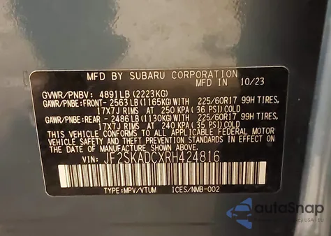 2024 Subaru Forester Premium z USA, uszkodzony, nr VIN JF2SKADCXRH424816